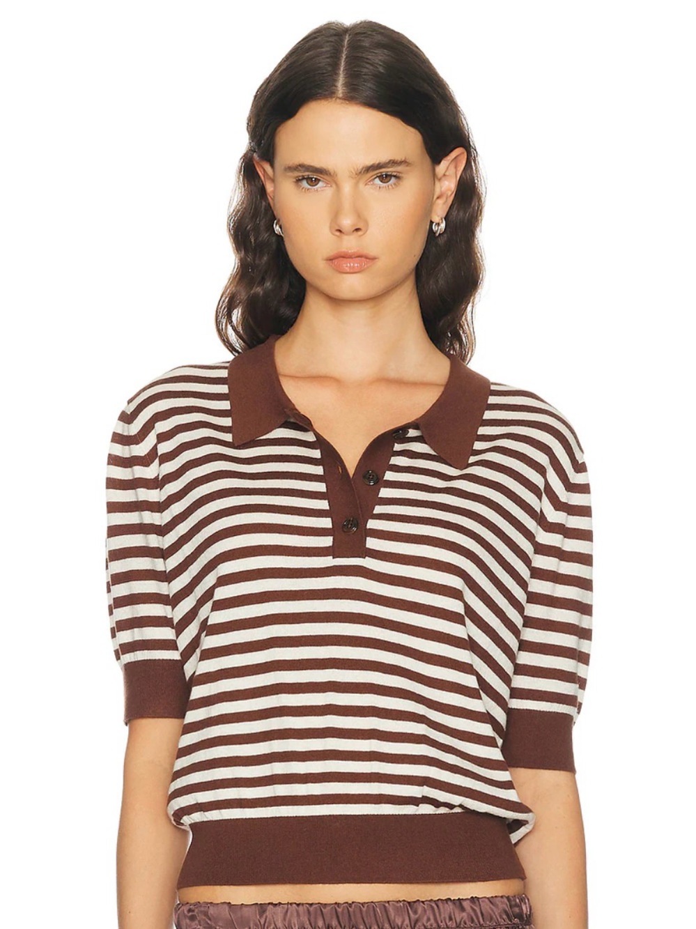 RENGGLI
Silk Cashmere Stripe Knit Polo Top XXS
